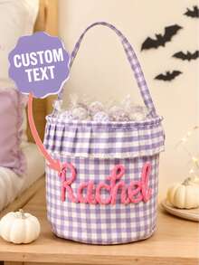 Tas Permen Halloween dengan Nama Kustom, Ember Permen Halloween Motif Kotak-kotak yang Dipersonalisasi dengan Pegangan, Suvenir Pesta , Hadiah Halloween - MultiWarna - View 6