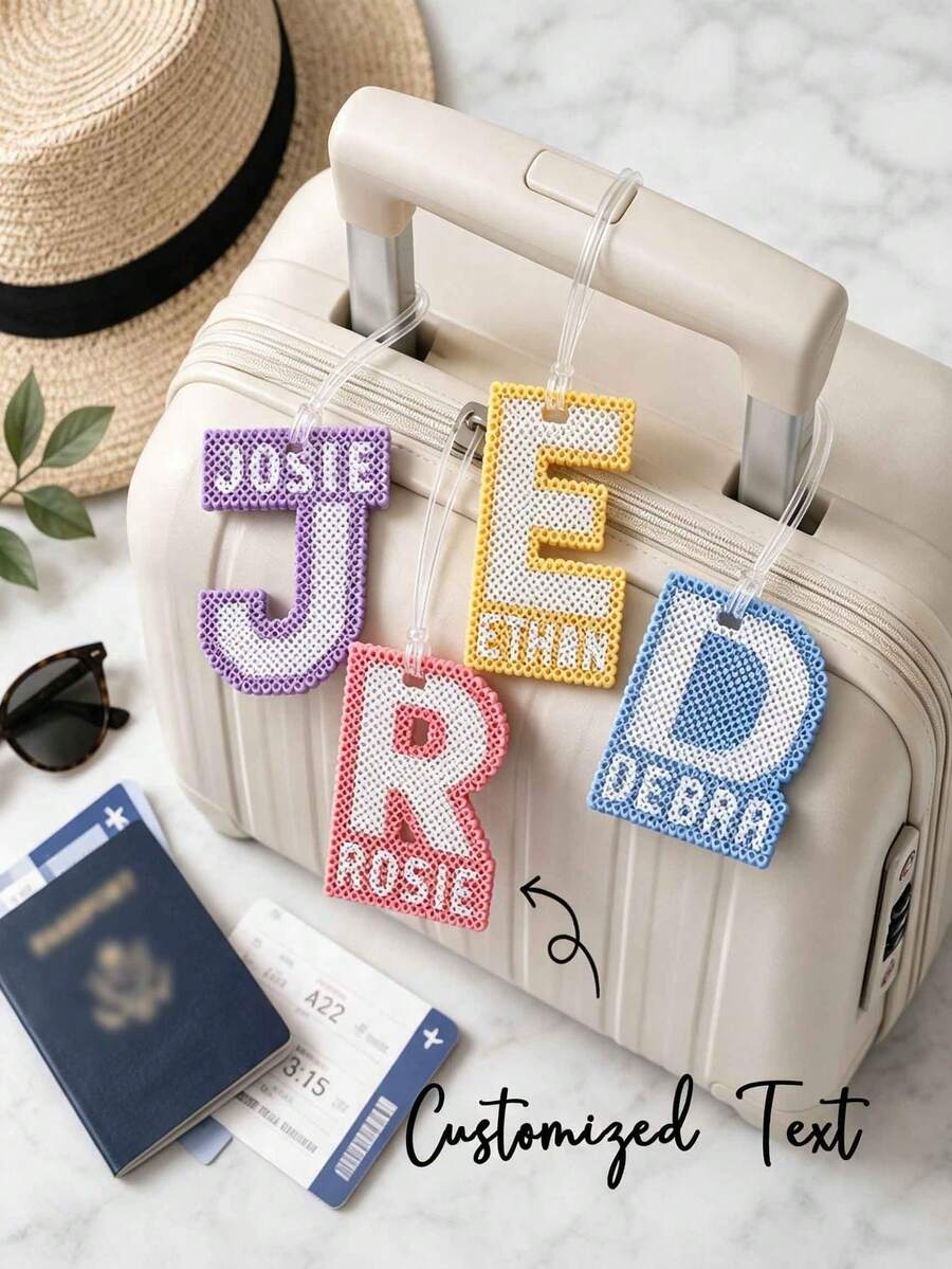 Ayotu Customized Personalized Letter Luggage Tags & Backpack Charms Keychains - Pixel Beads Style Luggage Identification Tags, Fuse Beads Travel Identification Tags, Includes Customized Letters & Lanyards, Pixel Style Art, Pet Identification Tags, Travel Essentials, Travel Storage Bag Accessories, Customizable Luggage/Backpack Decorations, Suitable For Men & Women Travel Use, Great Choice For Graduation Travel Gifts - Multicolor - View 1