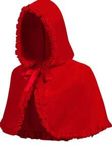 Little Red Riding Hood Cape Women,Short Hood Cape,Halloween Christmas Cloak Costume - Red - View 7