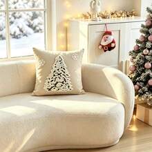LCUHPCL 1件冬季氛圍聖誕樹雪花3D刺繡枕套，適用於臥室、客廳、沙發、日常使用、派對及各種環境 - 米色 - 查看 13