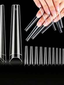 240 piezas de puntas de uñas transparentes extra largas tipo ataúd, uñas postizas autoadhesivas, suministros de arte de uñas, DIY varios estilos, perfectas para mujeres y niñas en fiestas/citas/bodas y uso diario, uñas de otoño, uñas de Halloween, uñas de Navidad - transparente - Ver 3