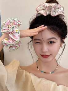 2/6pcs Peach Pink Lace Trim Scrunchies, Pink Sweet Cute Bow Lace Multi-Functional Hair Tie Hair Accessories Set, Peach Pink Lace Trim Scrunchies High Elasticity, Non-Damaging Hair Ties Mori Style Super Fairy Hair Rope Sweet Hair Accessories, Add Atmosphere Decorative Gift First Choice - Multicolor - View 2