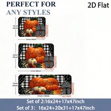 1/2/3pcs Autumn Theme Set Carpet, 2D Flat, Orange Pumpkin With Black And White Checkered Background Pattern, Thanksgiving Decor, Kitchen Carpet, Retro Style, Rectangular, Holiday Decor, Home Decor, Soft Carpet, Suitable For - White - View 4