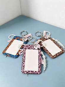 Exquisite Polka Dot ID Card Holder With Leopard Print Elements, Hanging Card Sleeve With Heart And Bow Pendant, Keychain, Delicate Girl Accessory, Work Badge Protector; No RFID Function, With Detachable Key Ring And Detachable Lanyard/Pendant - With ID Window And Card Slot, Suitable For ID Card, Student Card, Meal Card, Work Pass And Metro Access Card, Back To School Essential, Ideal Gift For Girls - Multicolor - View 6
