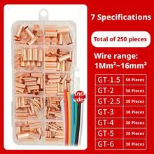 250pcs GT Copper Tube Cold Pressing Wire Terminals Set, Includes Crimping Pliers, 7 Sizes 1-16mm² Pure Copper Wire Connectors, Portable Quick Wiring Terminals, Suitable For Automotive Machinery DIY Electrical Wire Cable Connection - GT Copper Pipe Crimp Terminal - View 12