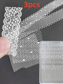 3Pcs 3D Silicone Lace Relief Patterns Nail Mold Lace Ribbon Templates For Nails Jewelry Crafts Rose Lace Transparent Nail Decor, Suitable For French Manicure, Short Nails, Artificial Nails, Perfect For Christmas New Year Gifts, Birthday Gifts For Friends, Dating And Wedding - Multicolor - View 9