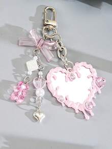 1pc Fresh Versatile Bear Heart Pendant Bag Charm Phone Charm Dopamine Gemstone Mirror Decor Bag Accessory - Multicolor - View 3