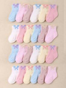 24/12/6 Pairs Multi-Style Girls Toddler Sweet 3D Bow Ribbed Mid-Calf Socks, Soft Breathable Baby Set, Baby Mid-Calf Socks, Girls Toddler Socks, Infant Socks, Newborn Toddler Socks, Solid Color, Macaron Color Palette, Cute Style, Sweet Style, Modern Academic Style, Barefoot Walking Socks, Daily Wear Back To School Season Gift, 0-36 Months, Baby Supplies, Girls Socks - Multicolor - View 8