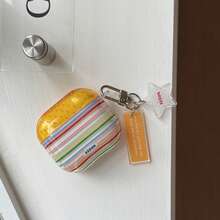 Korean Style Minimalist Colorful Polka Dot & Striped Earphone Case With Pendant, Compatible With AirPods 5, Pro 3, Pro 2, 4, 3, 1/2, Cute Protective Cover For Girls, Spring/Summer Earphone Case, Birthday Gift, Holiday Gift - Multicolor - View 3