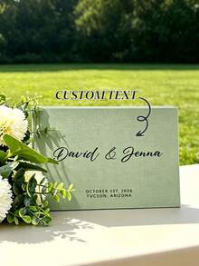 1pc Personalized A4 Green Linen Wedding Guest Book, Customized Name & Date Sign-In Guestbook, Wedding Anniversary Gift, Suitable For Wedding Guest Signatures And Photo Collection - Multicolor 2 - View 1