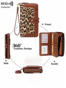 CHARM INFINITE Best-Selling RFID Anti-Theft Women's Wallet, Printed Color-Block European And American Style New Leather Clutch, Multi-Function Vintage Long Wallet - Brown - View 6