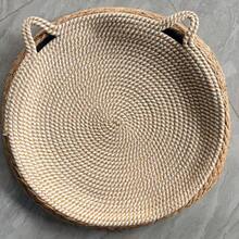 [Large Cat Compatible]Cute Cat Ear Round Woven Cat Scratching Bed & Scratching Post 2-In-1, Durable Rope Knot Scratching Board Comfortable Cat Bed, Indoor Space-Saving Cat Resting Station Scratching & Napping All-In-One Cat Supplies, Perfect For Medium And Large Cats - Multicolor - View 12