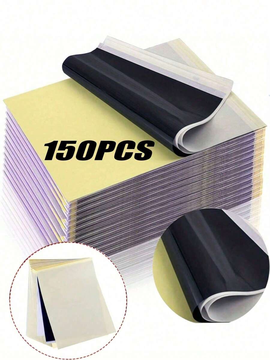 150 Sheets Professional Tattoo Transfer Paper, High-Quality Tattoo Pattern Transfer Paper, Premium Heat-Sensitive Carbon Copy Paper, Durable And Perfect For Tattoo Supplies - Multicolor - View 1