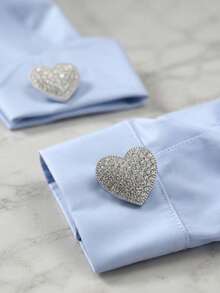 6/2/1Pc Elegant Crystal Rhinestone Heart Button Covers Sparkly Diamond Heart Shirt Collar Button Caps Clip-On Cufflinks Formal Dress Accessories - Multicolor - View 4