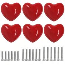 Ceramic Drawer Knobs Heart Shape Colorful Heart Cabinet Dresser Pulls Handles With 3 Sized Screws, Kitchen Furniture Knobs For Closet Cupboard Wardrobe (Mixed Color, 10 Pack) - Red - View 1