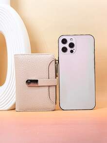 Women's Short PU Soft Fashion Patchwork Exquisite Snap Large Capacity Multi-Card Slot Multi-Function Card Holder Document Storage Bag, Young Zipper Coin Purse Compact Lightweight Convenient To Carry Suitable For Holiday Gift - Apricot - View 6