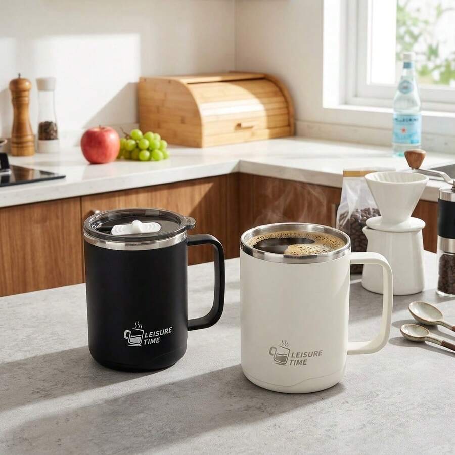 Reusable Stainless Steel Travel Coffee Mug With Handle, Insulated Coffee Cup With Lid, Matte Metal Coffee Cup, Double Wall Tumbler, Travel Mug, Coffee Tumbler, Splash-Proof Wide Mouth Tea Cup To Go For Office School Camping