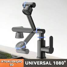 Torneira de 1080° graus giratória de água quente e fria torneira de cozinha moderna giratória para casa-Com mangueira - Cinza - Visão 3
