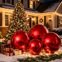 4pcs 60/50/32/22 Inch Red Inflatable Mirror 4D Aluminum Film Balloons, Christmas Balloons, Christmas Decorations, Suitable For Christmas, Wedding, Birthday Party Decoration, Indoor And Outdoor Use, Photo Props, Reusable, Holiday Decorations, Party Decorations - Red 4D Ball Set - View 6