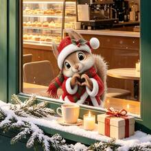1/3pcs Cute Christmas Squirrel, Rabbit And Reindeer Window Stickers, Double-Sided Visible PVC Static Cling Glass Decals, Suitable For Winter Christmas Holiday Store And Home Decor - Multicolor - View 10