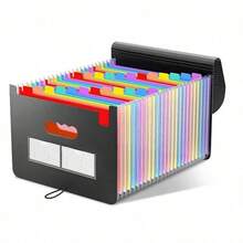 1pc Colorful Accordion File Folder, Large Capacity Storage Organizer For Students, Office, Exam Papers And Documents - Multicolor - View 2
