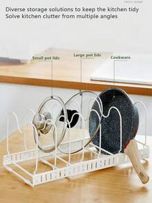 Expandable Kitchen Cookware/Kitchen Utensil Storage Rack/Organizer, Vertical Storage Stand Suitable For Countertop And Drawer Cabinet (Can Store Pot Lids, Frying Pans, Baking Trays, Plates, Cutting Boards), Multi-Functional Cabinet Organizer, Space-Saving Kitchen Storage Solution (Suitable For Countertop, Pantry, Cabinet), White Kitchen Storage Accessory, Multi-Slot Vertical Design Keeps Kitchen Utensils Tidy, Suitable For Home Kitchen, Apartment, RV And Small Space Countertop, Independent Vertical Cookware Rack, Multi-Functional Kitchen Essential For Organizing Pot Lids, Frying Pans, Baking Trays And Tableware. - Multicolor - View 4