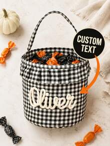 Tas Permen Halloween dengan Nama Kustom, Ember Permen Halloween Motif Kotak-kotak yang Dipersonalisasi dengan Pegangan, Suvenir Pesta , Hadiah Halloween - MultiWarna - View 7