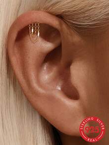 1pc 925 Sterling Silver Sparkling Zirconia Earrings Studs For Women 18K Gold Plated Flat Back Earring Tragus Conch Helix Piercing Birthday Gifts Jewelry - Gold - View 10