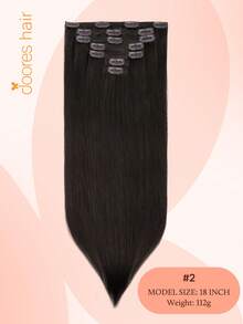 DOORES 100% Human Hair Clip In Hair Extensions, 112g 7pcs 14-24 Inch Dark Brown, Fast 5 Mins Installation For Daily Wear, Natural Adding Volume To Thin Hair - S2 - View 2