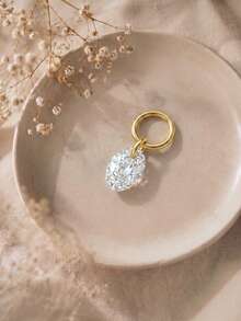 1Pc 925 Sterling Silver Oval Cut Zirconia Dangle Charm Single Hole Elliptical Gem Detachable Pendant For Hoop Earrings Perfect For Stacking Daily Wear - Gold - View 2