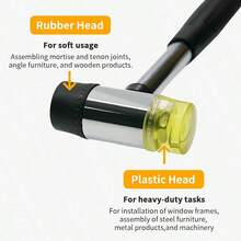 Double-Headed Rubber Mallet Soft Strike Non-Marking Hammer Tool With Steel Handle For Flooring, Tents, Furniture, DIY Crafts - Multi-color - View 2