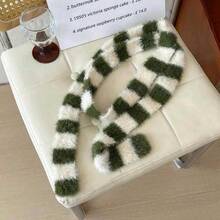 1pc Striped Cute Plush Small Scarf, Spring/Autumn/Winter Fashion Narrow Long Neck Scarf With Ribbon - Faux Mink Scarf - View 7