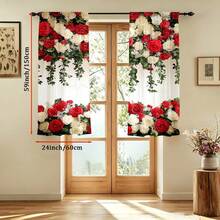 2pcs Elegant Red & White Rose Floral Print Curtains - Rod Pocket Design For Living Room, Bedroom,Wedding, Kitchen & Office Decor, Bohemian Style, Polyester Fabric(Rod Not Included),Good Transparency, 2D Flat Printing,90gsm - Multicolor - View 12