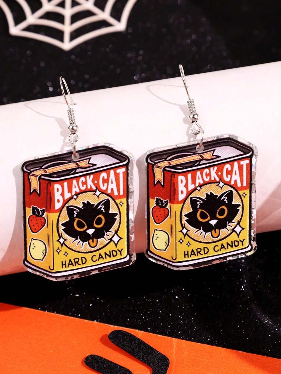 1 Pair Halloween Fun Unique Fashion Personalized Exquisite Black Cat Canned Acrylic Earrings, Women's Daily Holiday Party Jewelry - Multicolor - View 1