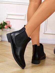 Women's Fashion Pointed Toe Plus Size Black Chelsea Boots Slip-On Comfortable Spring Autumn Ankle Boots And Short Boots - Black - View 2
