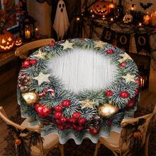 1pc Christmas Ball Pine Branch Star Pattern Digital Print Tablecloth, Rectangular Durable Polyester Fabric, Suitable For Home Decor, Kitchen, Garden, Holiday Party, Wedding, Restaurant And Banquet Decoration - A - View 6