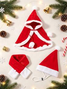 1 Set/3 Pieces Christmas Dog Costume Set, Pet Christmas Hat, Cape And Scarf, Soft Plush Holiday Outfit, Adjustable Christmas Accessories, Suitable For Small And Medium Dogs, Christmas Party Photo Props - Multicolor - View 5