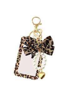Leopard Print Bow Badge Lanyard, Pearl Heart Keychain Card Holder, Suitable For Women's Office And School Use, Ideal Gift For Back To School Or Back To Work - Multicolor - View 13