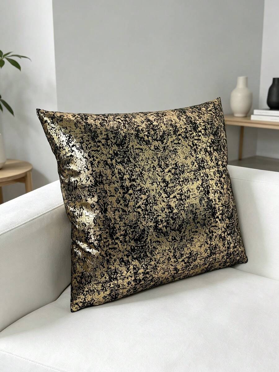 1件裝奢華天鵝絨雪花金箔抱枕套 靠墊套 現代輕奢風 金箔沙發靠背套(不含填充物) - 黑色 - 查看 1