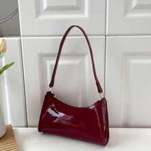 Solid Color Embossed Geometric Shoulder Bag With Zipper, Women's Shoulder Bag, Fashion Retro Zipper Bag, Casual Waterproof Handbag ForTeen Girls,Women - Burgundy - View 8