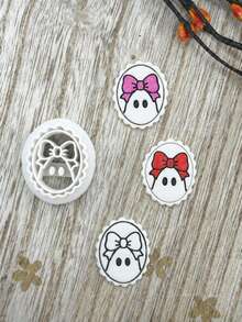 Oval Scalloped Ghost Polymer Clay Cutters, Bow Cowboy Hat Embossed Molds, Handmade Dangle Earring Charms, DIY Spooky Jewelry Craft Supplies - White - View 6