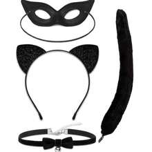 Set Kostum Kucing 4 Bagian dengan Kalung Telinga Kucing dan Topeng Hitam Pendek untuk Wanita, Perlengkapan Cosplay Halloween untuk Dewasa - MultiWarna - View 5