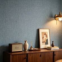 1 Roll Blue Linen Texture Wallpaper, Self-Adhesive Removable Wall Sticker, Suitable For Bedroom, Dining Room, Kitchen Cabinets And Other Wall Surfaces, Removable, Suitable For Countertops, Furniture Renovation, Wall Decoration - Blue Plain Fabric Texture - View 8