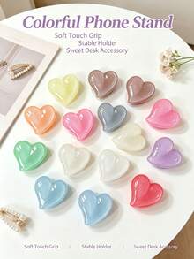 Autumn/Winter New Glitter Solid Color Heart-Shaped Phone Airbag Stand, Retractable Phone Support Stand, Desktop Phone Holder - Multicolor - View 3