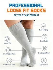 4 Pairs Unisex Loose Non-Binding Socks, Loose Fit, Suitable For Swollen Feet | Plus Size Extra Long Comfortable Sensitive Foot Socks, Elderly Socks, Obese People Socks, No Binding Feeling - View 4