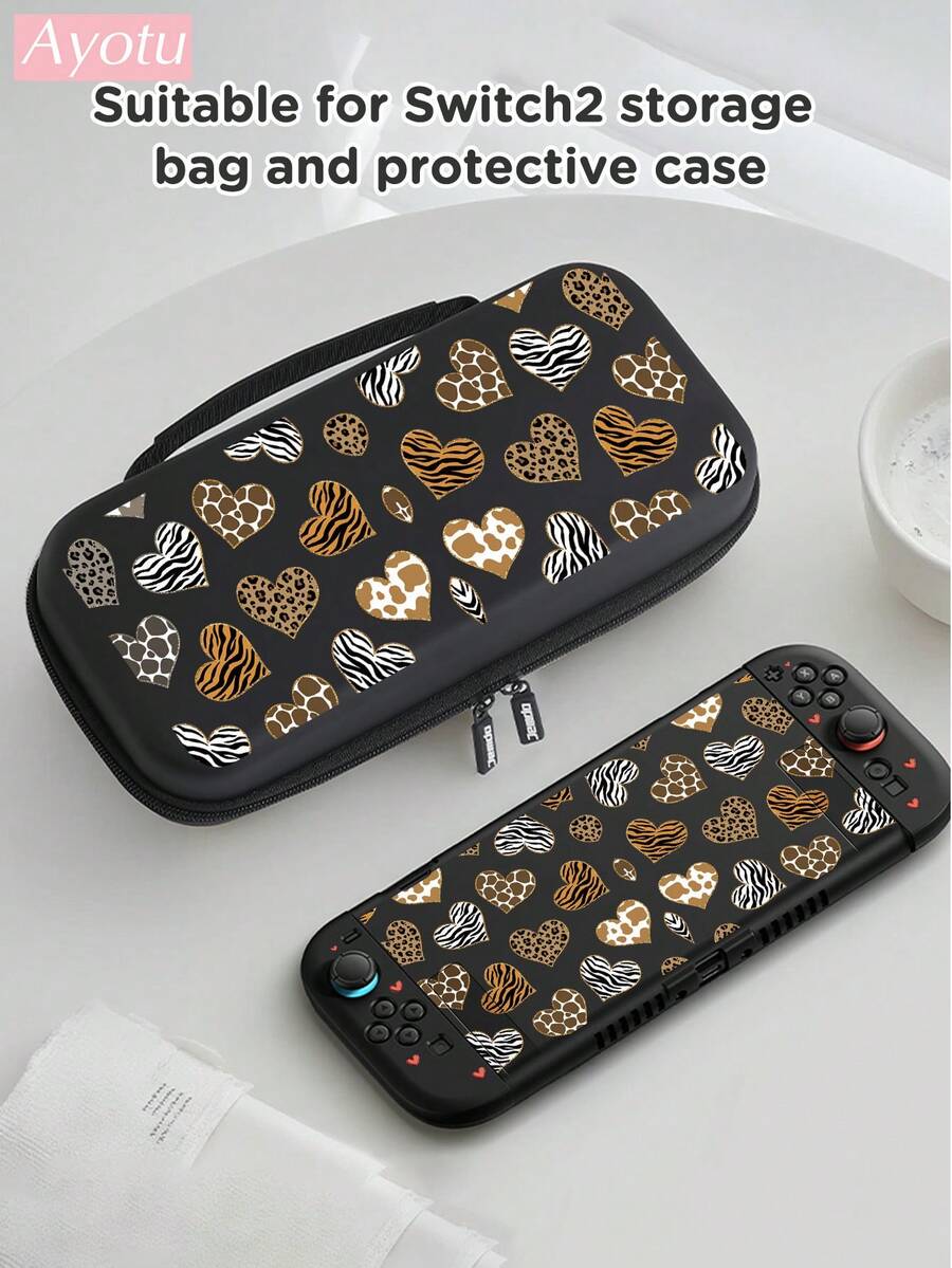 Ayotu Suitable For 2025 New Switch 2 Heart Leopard & Zebra Print Game Console Shell And Accessories, Set Includes Protective Case, Storage Bag, Joy-Con Controller Protective Cover And Other Multiple Style Accessories, Ideal Gift Choice For Back To School Festival