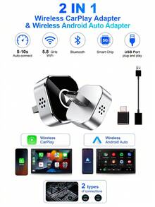 Plug And Play CarPlay Converter, Converts Wired Connection To Wireless, 2-In-1 Wireless CarPlay And Android Auto Adapter, Fast Connection, Compatible With USB/USB-C Interface, Compact Size - A - View 11