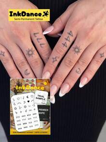 1 Kit "Sun, Moon, Stars" New Technology Tattoo Sticker, Semi-Permanent, Angel Numbers And Celestial Symbols, Minimalist, Fine-Line, Temporary Tattoo, Fake Tattoo, Waterproof & Long-Lasting Realistic Design, Plant-Based Formula, Ink Dance, X152 - Black - View 1