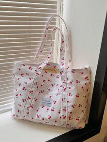 Tas Tote Minimalis Warna Polos Kapasitas Besar dari Bahan Corduroy - Putih - View 8