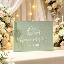1pc Personalized A4 Green Linen Wedding Guest Book, Customized Name & Date Sign-In Guestbook, Wedding Anniversary Gift, Suitable For Wedding Guest Signatures And Photo Collection - Multicolor 2 - View 6
